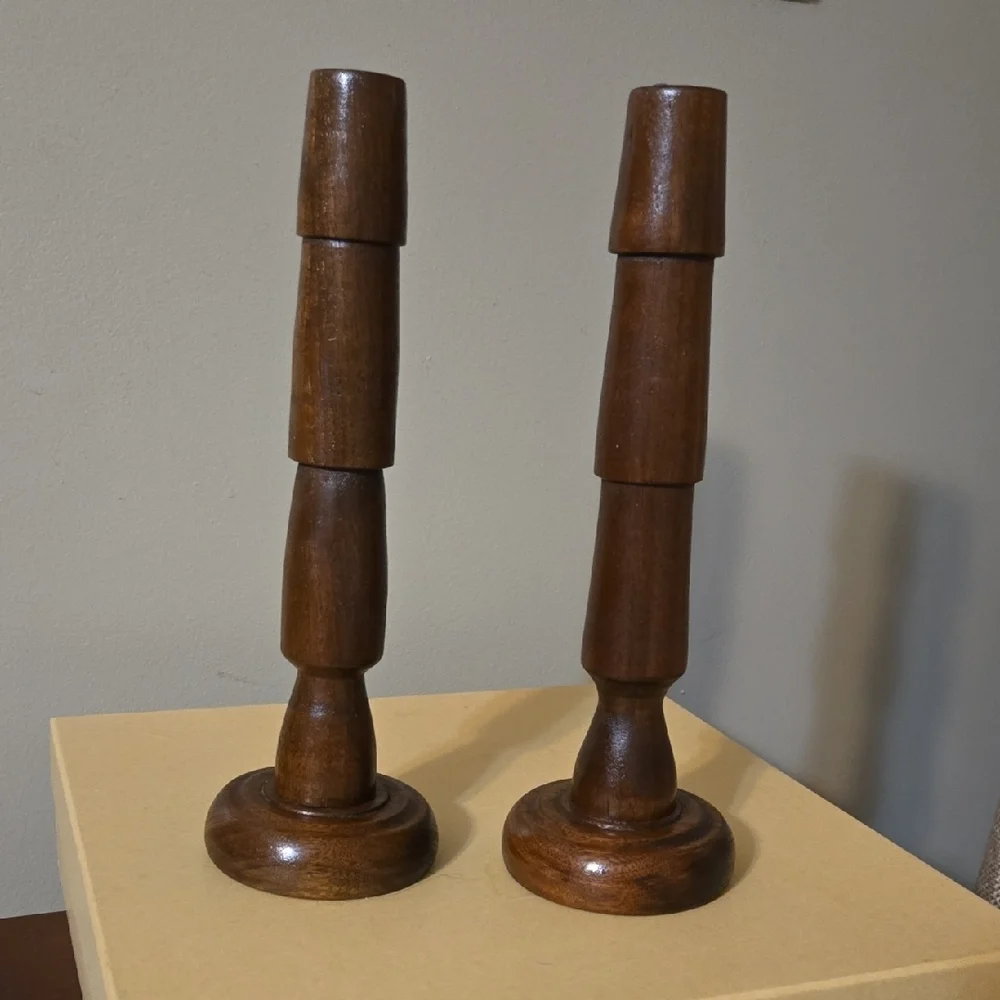 Brown Wooden Candle Holders 11 Inches